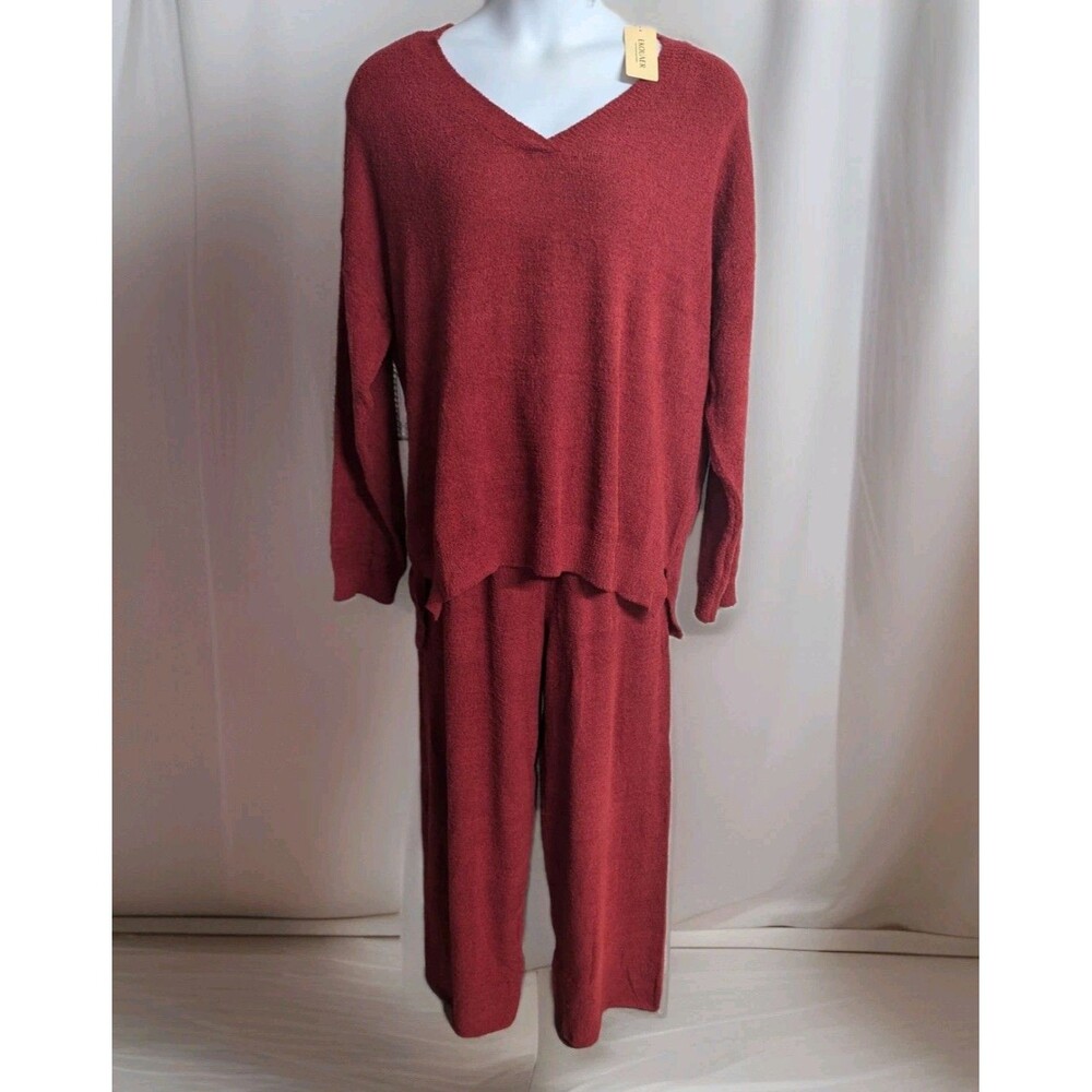 Ekouaer 2 Piece Fuzzy Fleece Long Sleeve Comfy Lounge Set w/Pockets SZ XXL